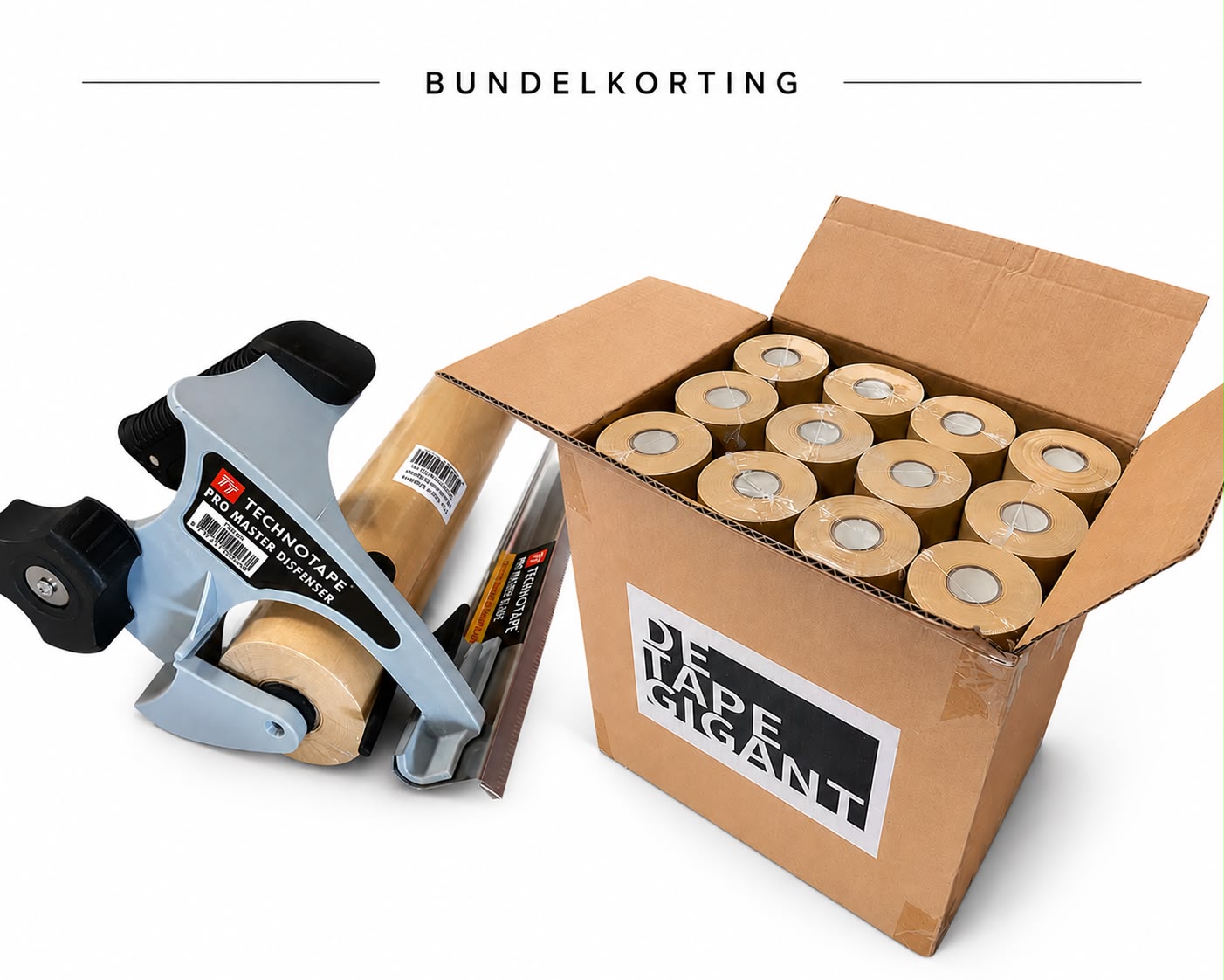 Bundelkorting : Maskeer papier dispencer + Doos 12 rollen maskeerpapier