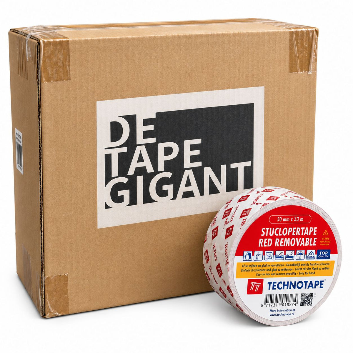 Doos 36 stuks Stuclopertape – RED Removable Techno Tape 50mm x 33 m